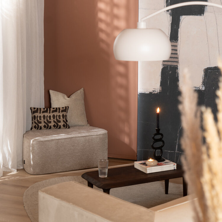 Hocker Mio halve maan ribstof taupe