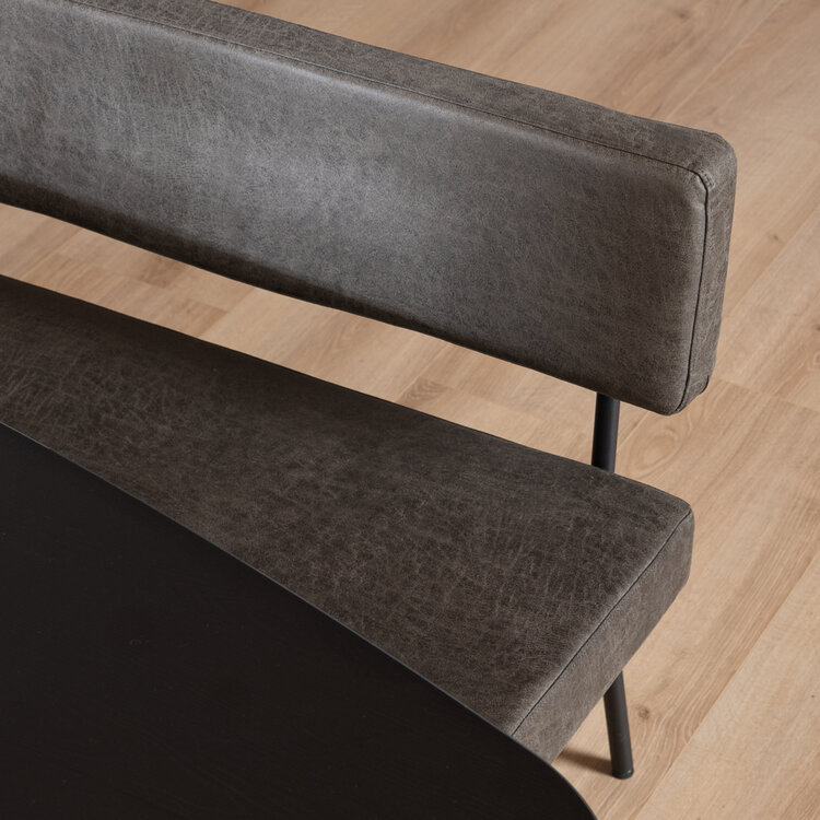 Industriële eetkamerbank Espen antraciet eco-leer 190 cm