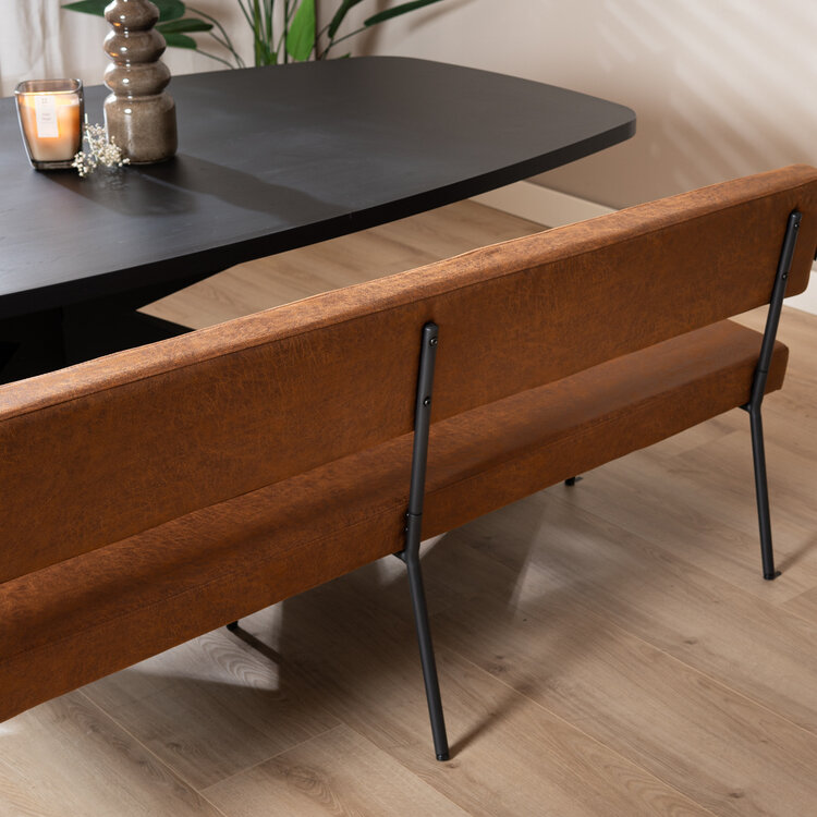 Industriële eetkamerbank Espen cognac eco-leer 190 cm