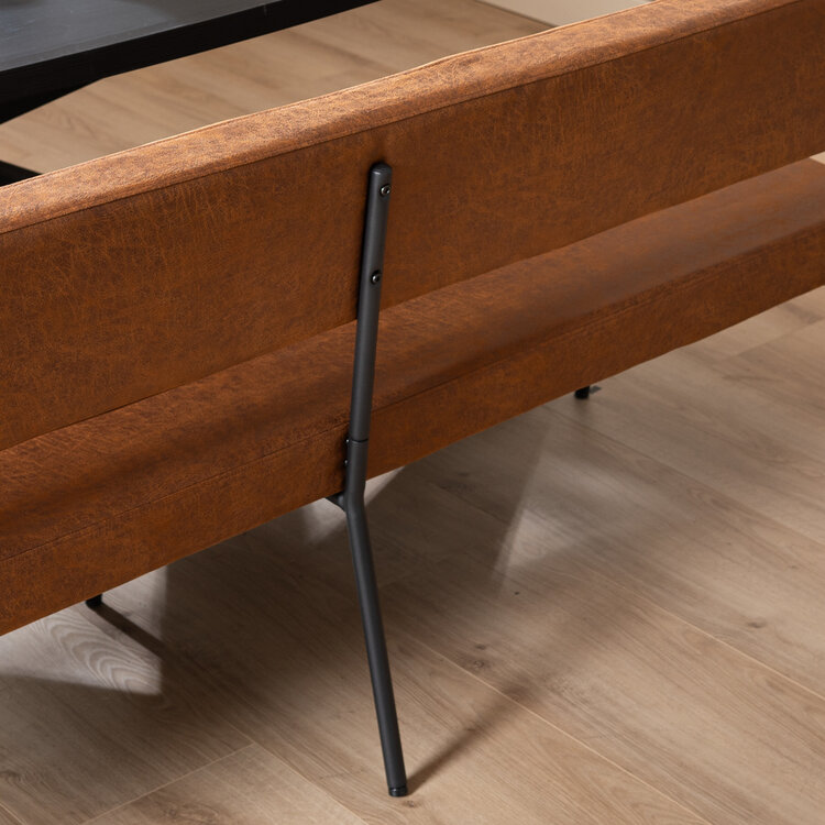 Industriële eetkamerbank Espen cognac eco-leer 190 cm