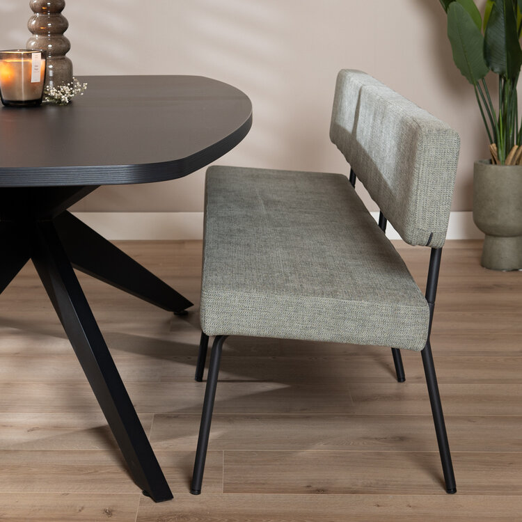 Scandinavische eetkamerbank Espen groen gerecyclede stof 190 cm