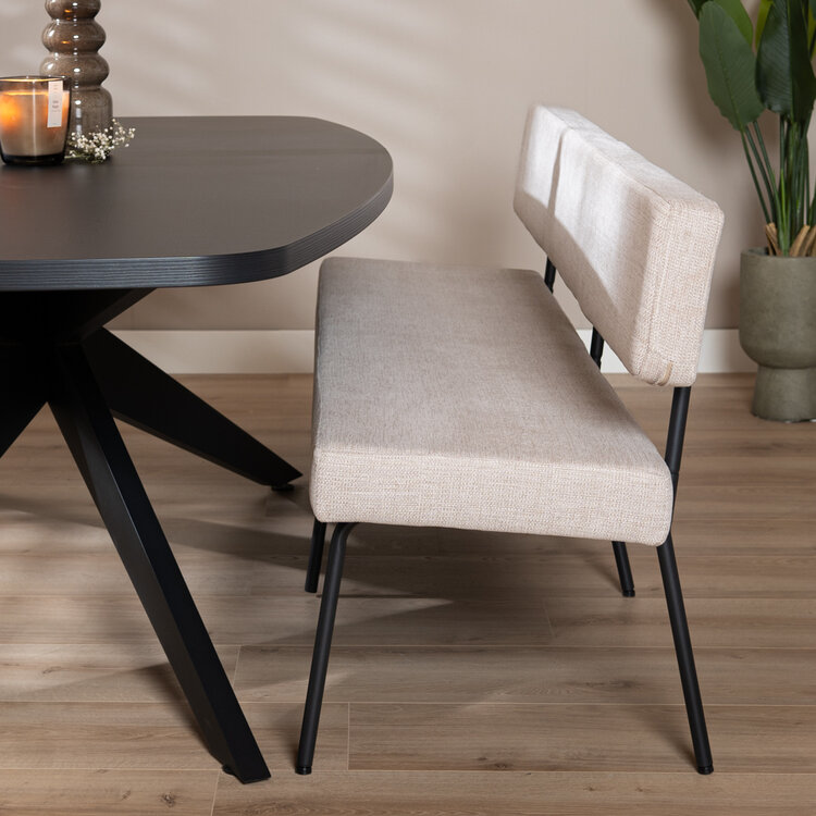 Scandinavische eetkamerbank Espen beige gerecyclede stof 190 cm