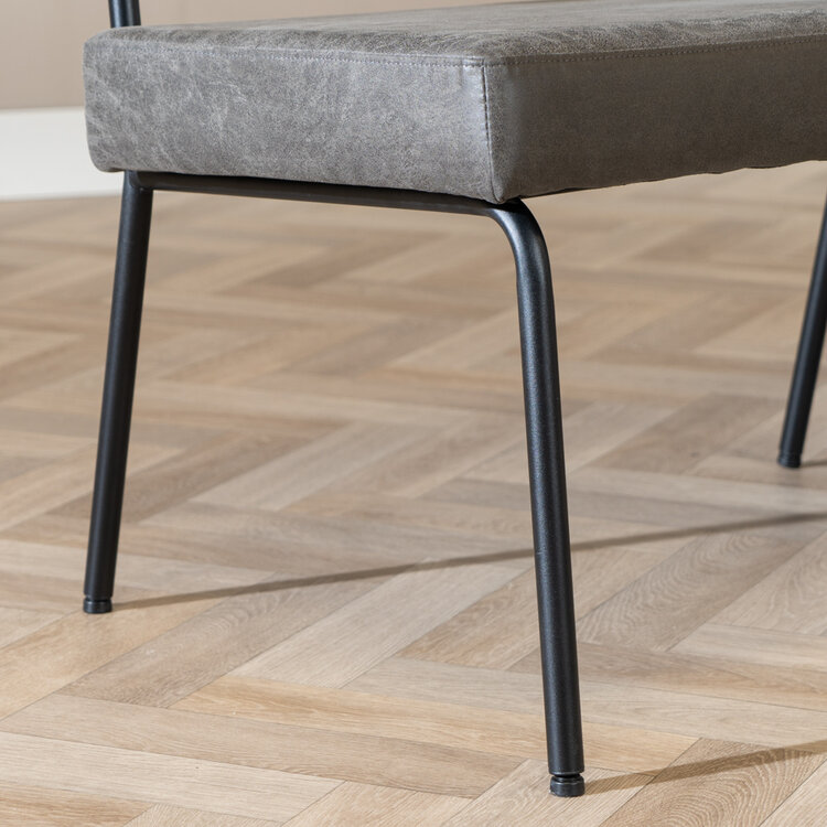 Industriële eetkamerbank Espen antraciet eco-leer 190 cm