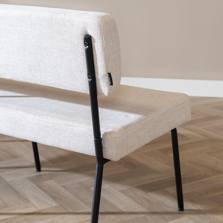 Scandinavische eetkamerbank Espen beige gerecyclede stof 190 cm