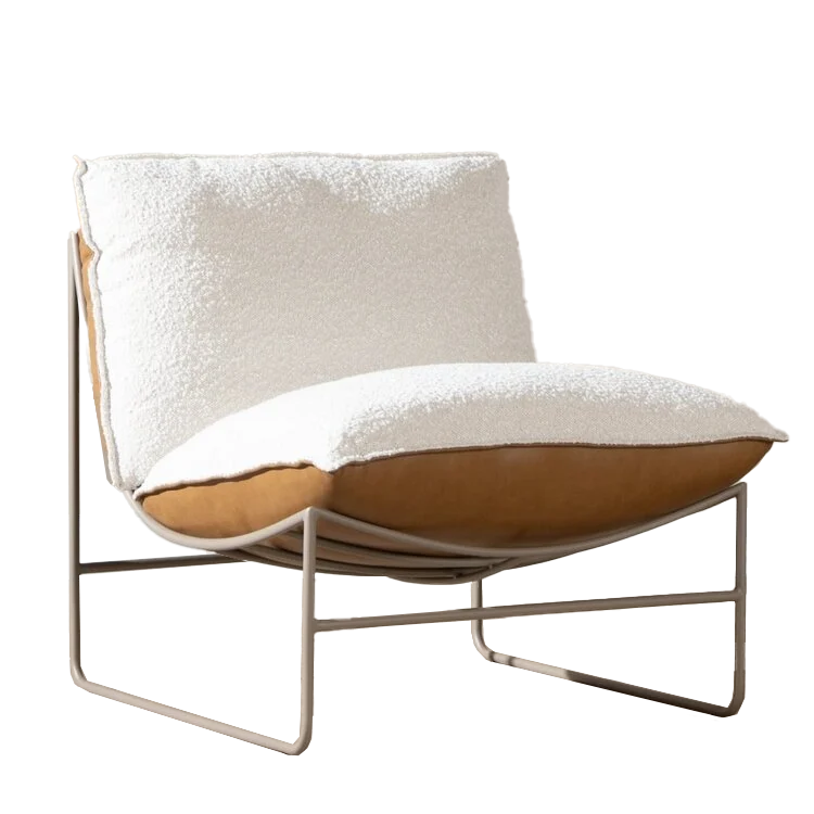 Fauteuil Maceo leer/bouclé cognac/beige