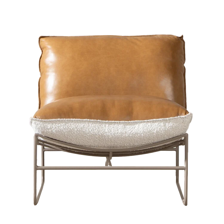 Fauteuil Maceo leer/bouclé cognac/beige