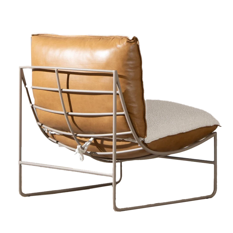 Fauteuil Maceo leer/bouclé cognac/beige