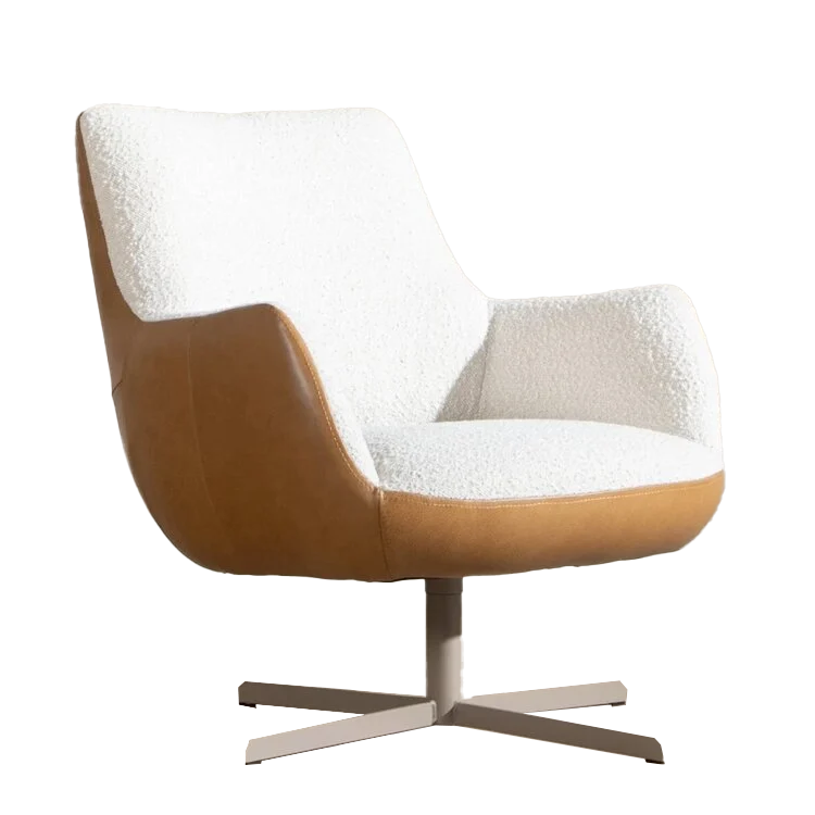 Draaifauteuil Stella bouclé/leer beige/cognac