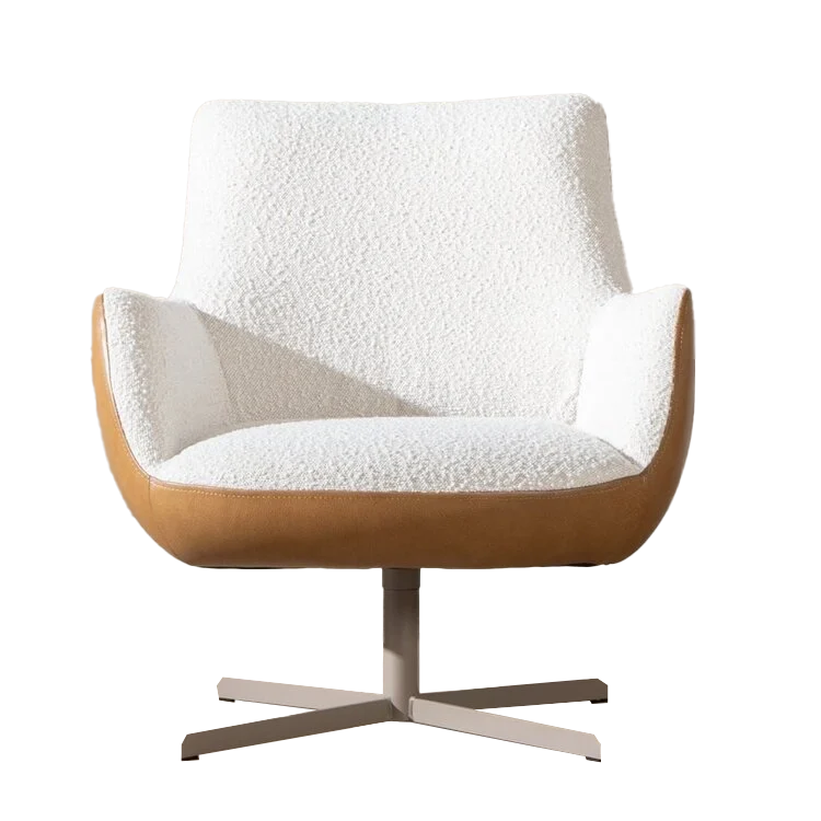 Draaifauteuil Stella bouclé/leer beige/cognac