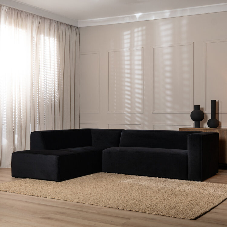 Velvet hoekbank Memphis zwart links