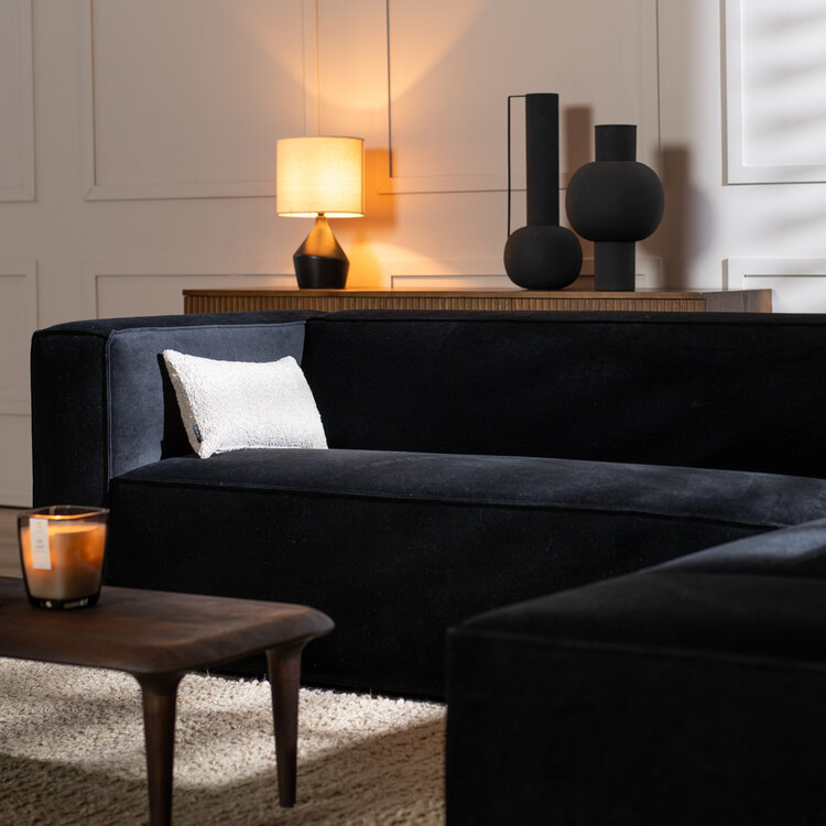 Velvet hoekbank Memphis zwart rechts