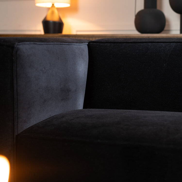 Velvet hoekbank Memphis zwart rechts