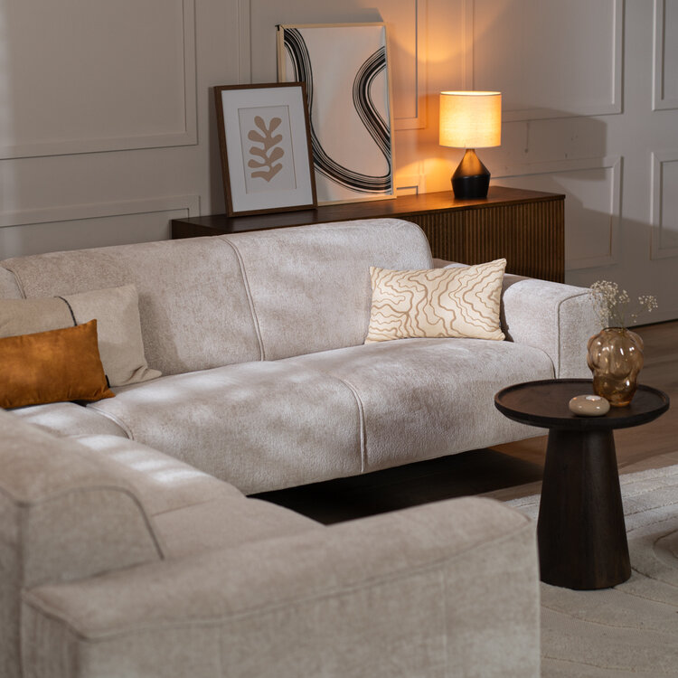 Hoekbank Vegas stof chenille wit/beige links/rechts