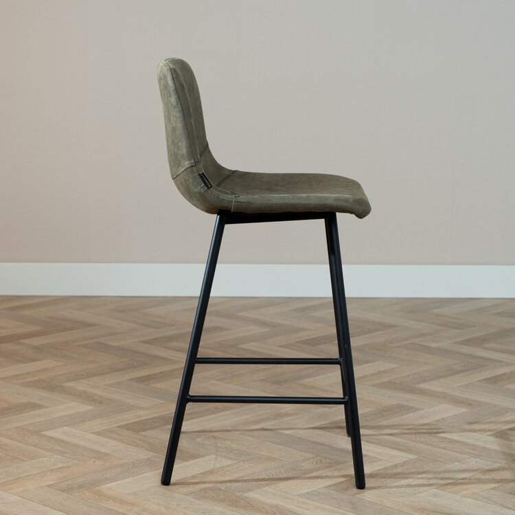 Industriële barkruk Mikky olijfgroen eco-leer 65-78 cm