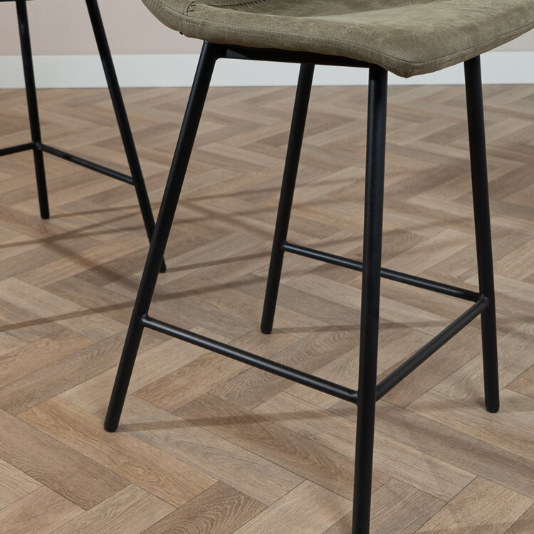 Industriële barkruk Mikky olijfgroen eco-leer 65-78 cm