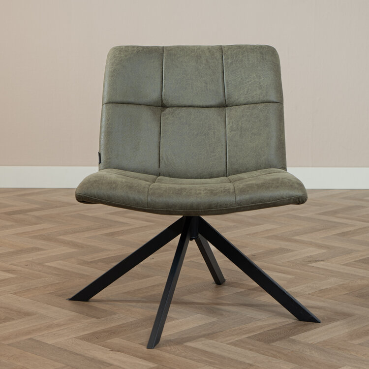 Industriële fauteuil Eevi olijfgroen eco-leer