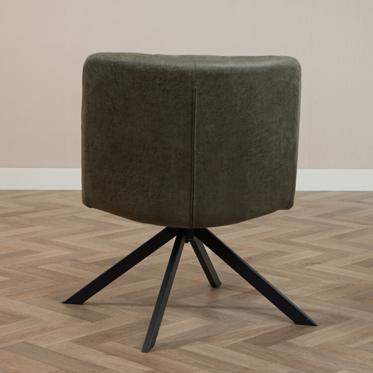 Industriële fauteuil Eevi olijfgroen eco-leer