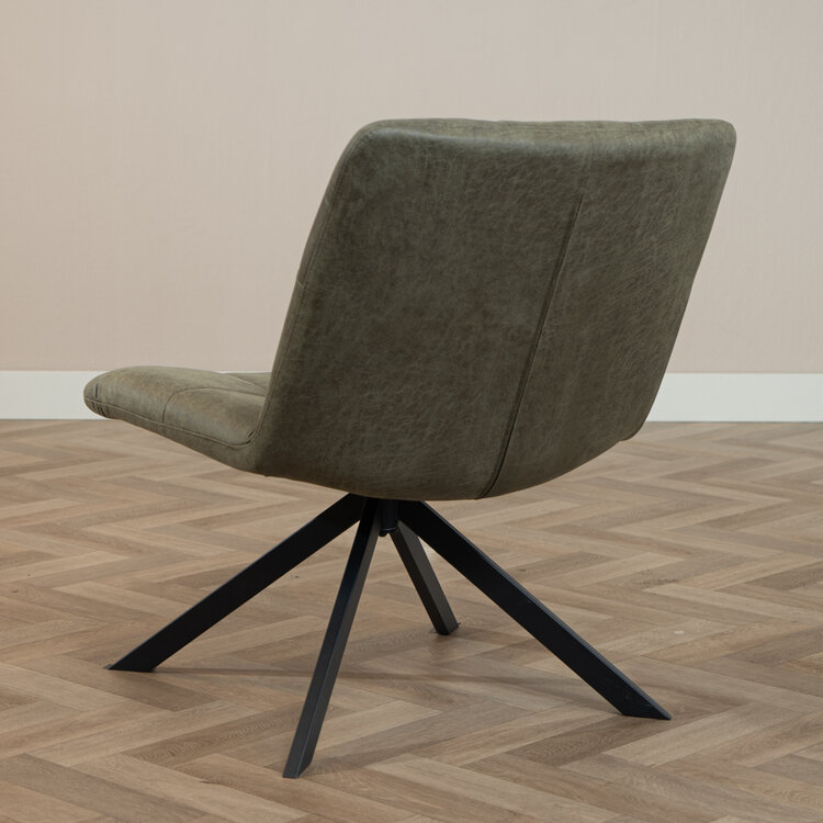 Industriële fauteuil Eevi olijfgroen eco-leer