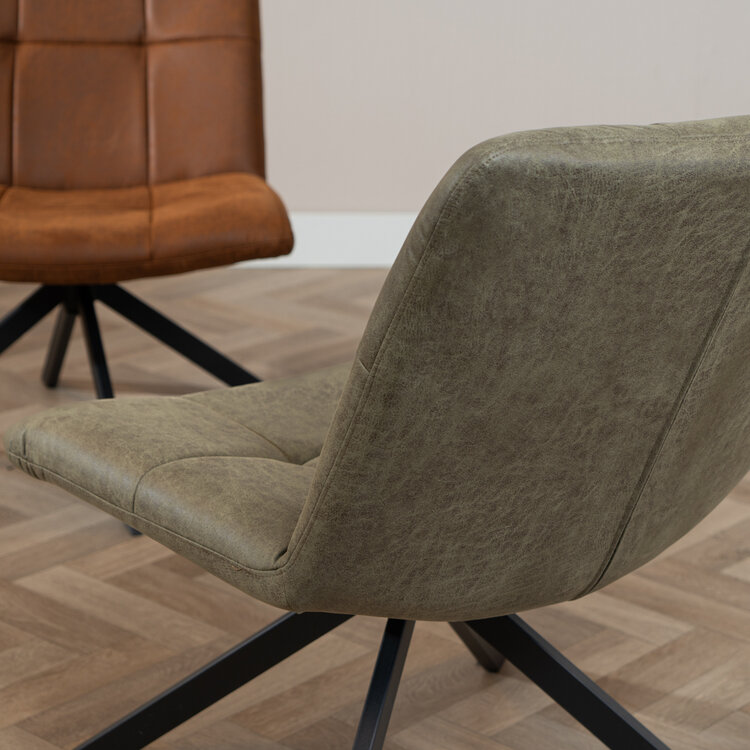 Industriële fauteuil Eevi olijfgroen eco-leer