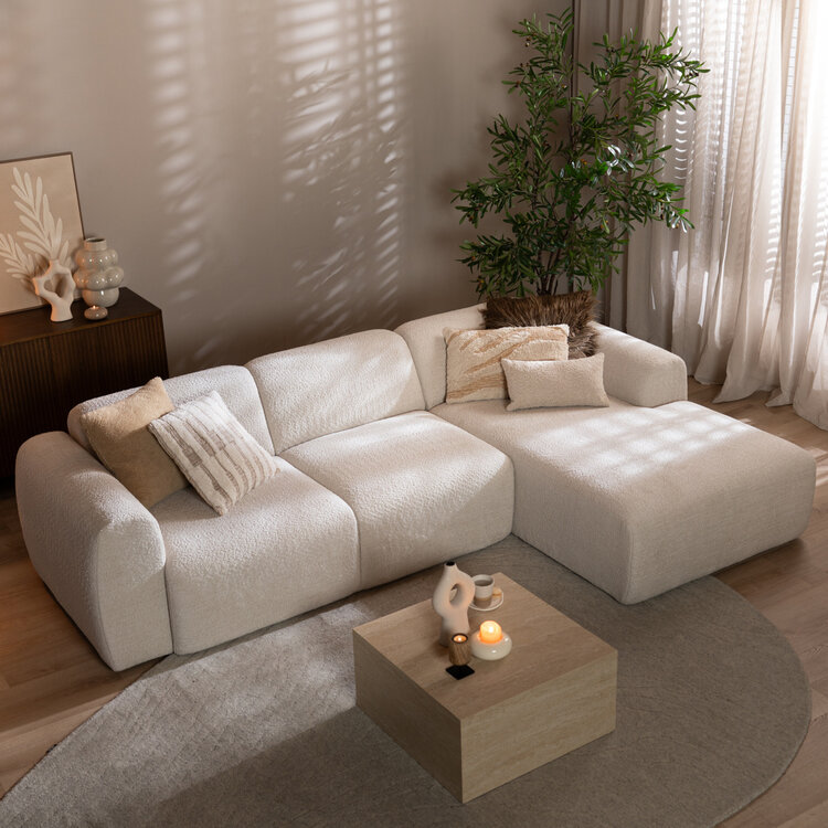 Hoekbank Maine bouclé stof off white rechts