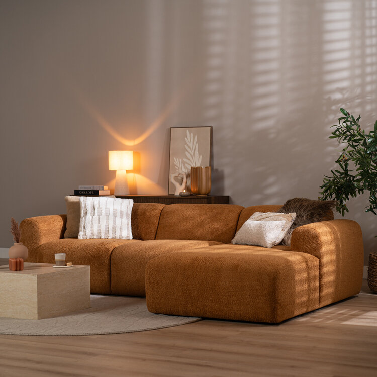 Hoekbank Maine bouclé stof terracotta rechts