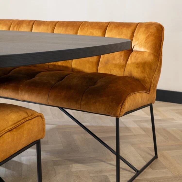 Velvet eetkamerbank Janna okergeel 155 cm