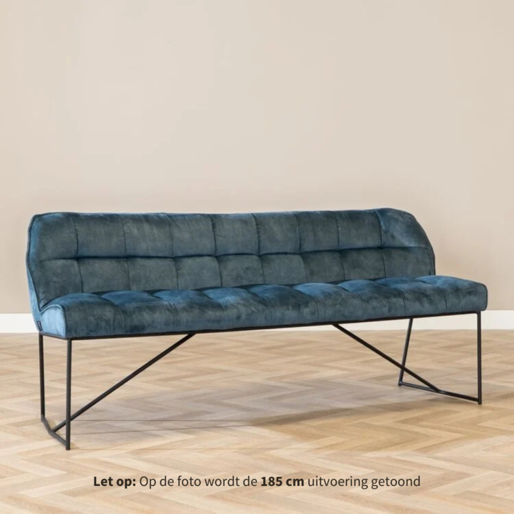 Velvet eetkamerbank Janna blauw 155 cm
