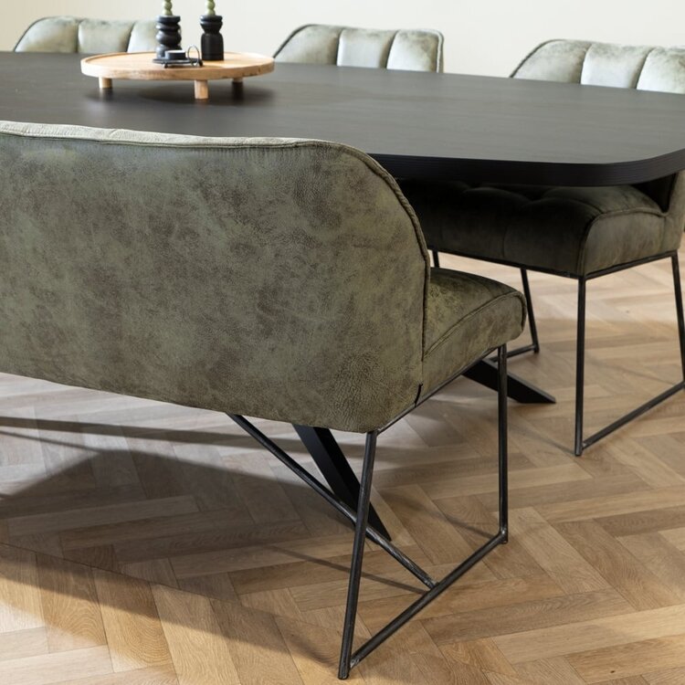Eetkamerbank Abel olijfgroen microvezel 155 cm