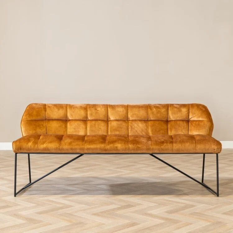 Velvet eetkamerbank Janna okergeel 220 cm
