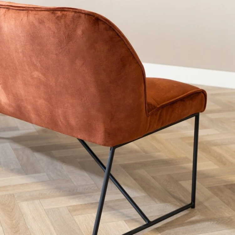 Velvet eetkamerbank Janna koper 220 cm