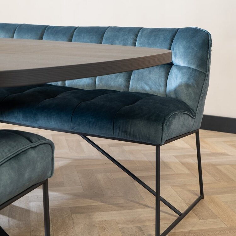 Velvet eetkamerbank Janna blauw 220 cm