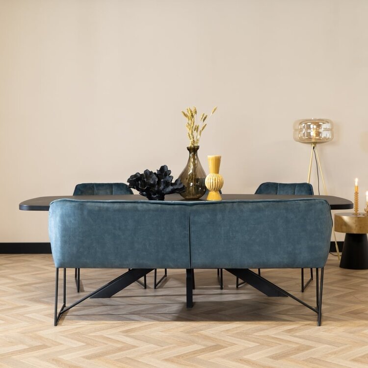 Velvet eetkamerbank Janna blauw 220 cm