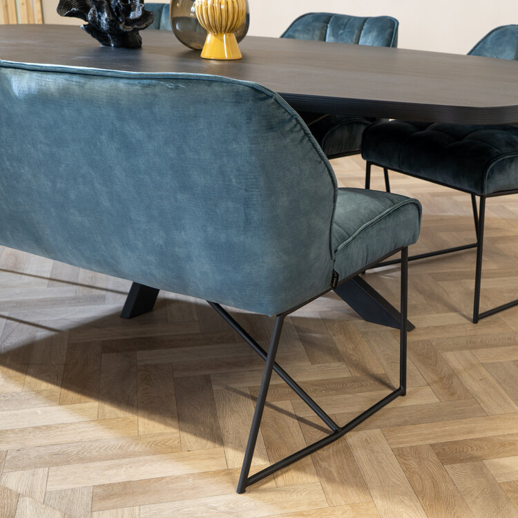 Velvet eetkamerbank Janna blauw 220 cm