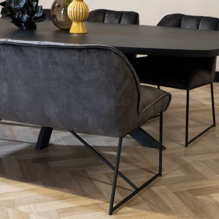 Velvet eetkamerbank Janna antraciet 220 cm