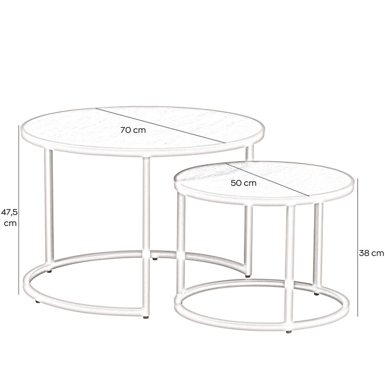 Salontafel Sef set van 2 Ø70 cm en Ø50 cm taupe/travertin