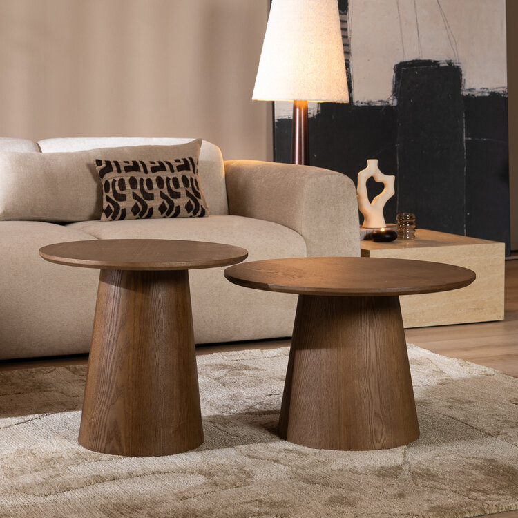 Salontafels Ash set van 2 Ø50 en Ø62 cm rustiek eiken