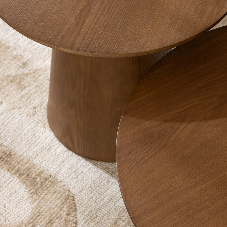 Salontafels Ash set van 2 Ø50 en Ø62 cm rustiek eiken