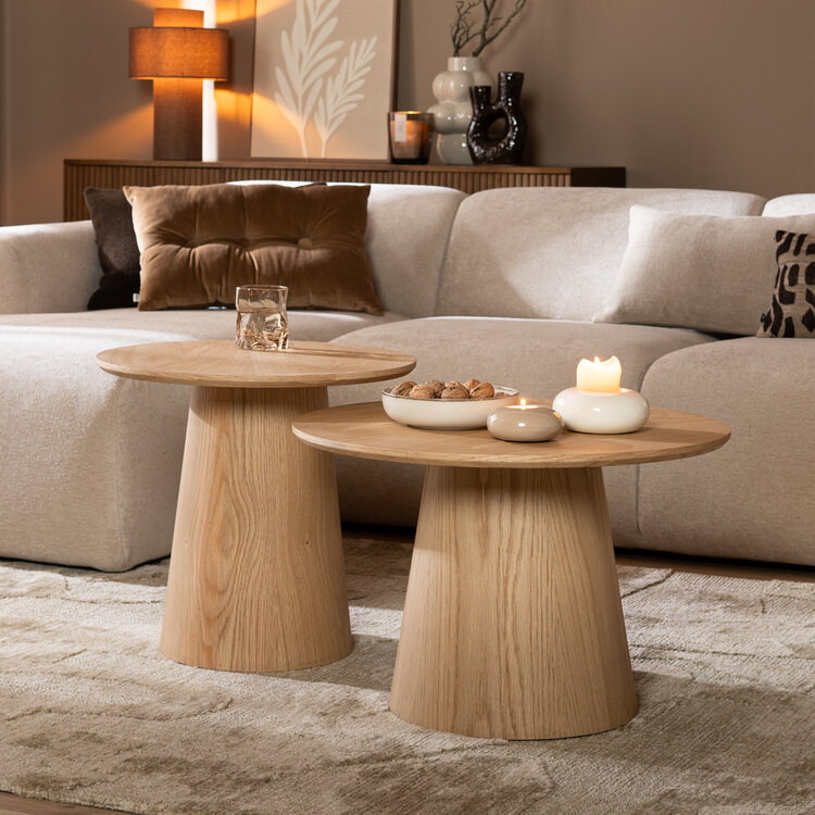 Salontafels Ash set van 2 Ø50 en Ø62 cm blank eiken