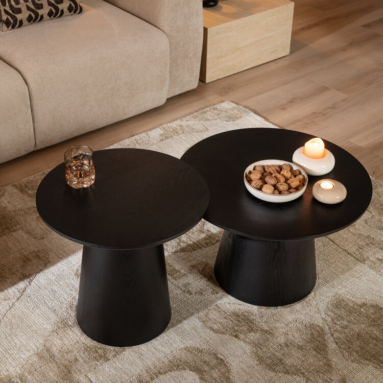 Salontafels Ash set van 2 Ø50 en Ø62 cm zwart eiken