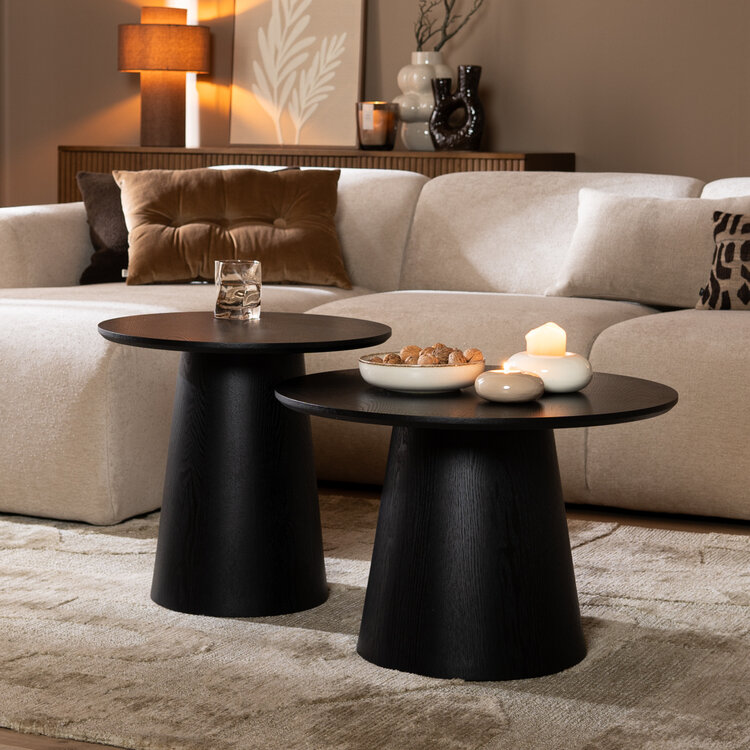 Salontafels Ash set van 2 Ø50 en Ø62 cm zwart eiken
