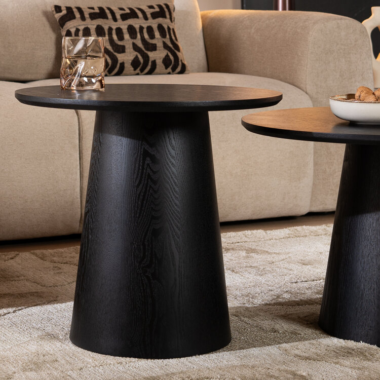 Salontafels Ash set van 2 Ø50 en Ø62 cm zwart eiken