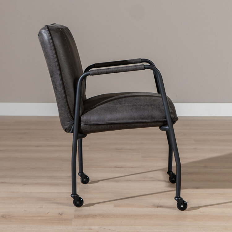 Eetkamerstoel met wieltjes Mila eco-leer antraciet