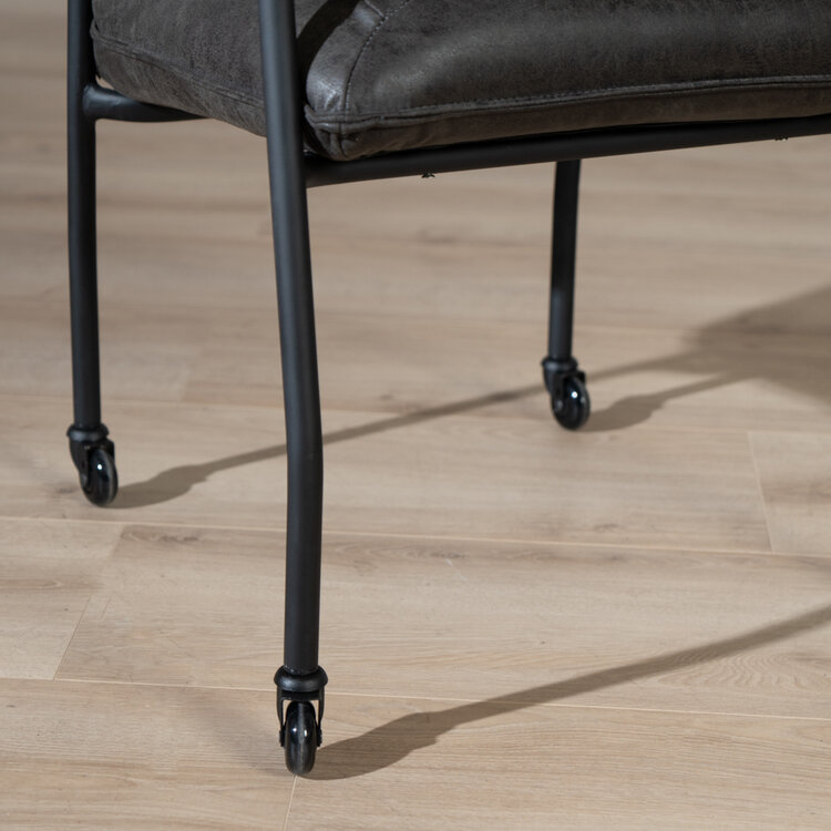 Eetkamerstoel met wieltjes Mila eco-leer antraciet