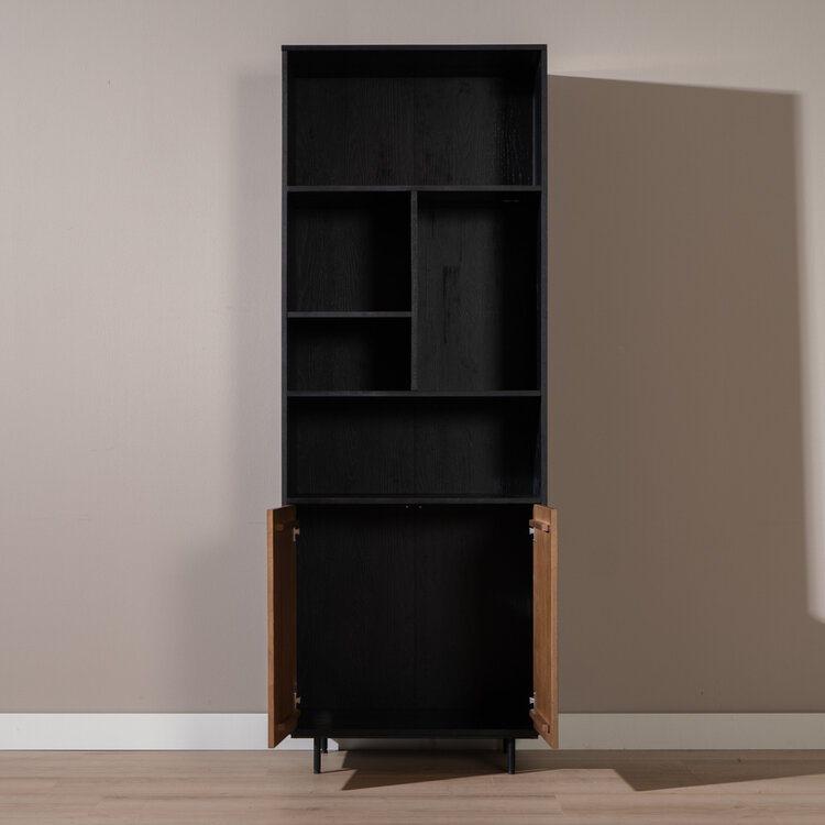 Wandkast Bradley zwart/rustiek eiken 80x220 cm