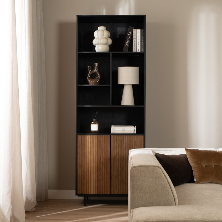 Wandkast Bradley zwart/rustiek eiken 80x220 cm