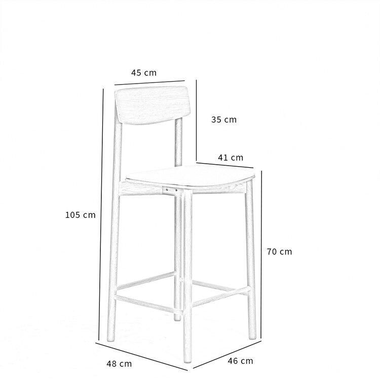 Scandinavische barkruk Inez walnoot/ off white 70 cm