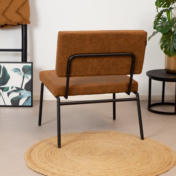 Industriële fauteuil met hocker Espen cognac eco-leer