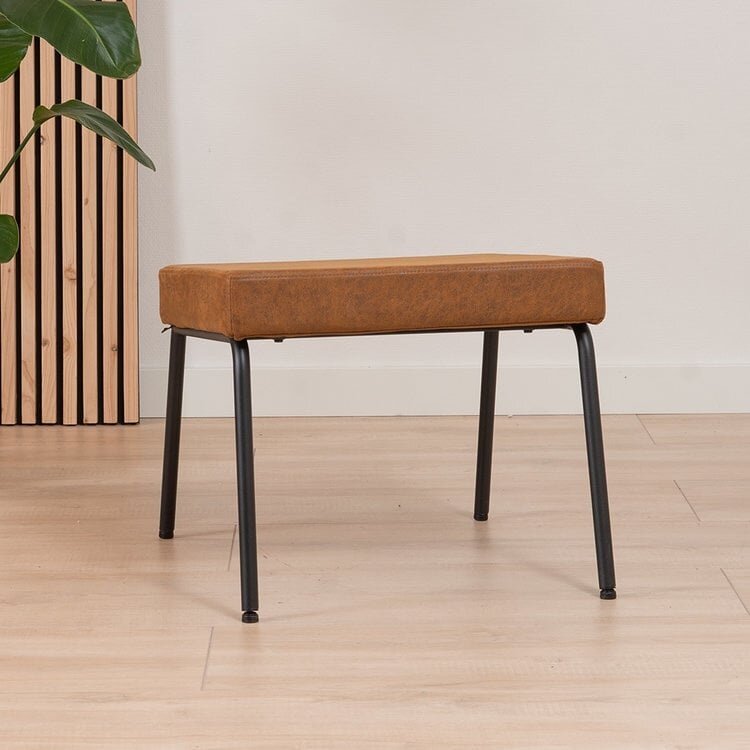 Industriële fauteuil met hocker Espen cognac eco-leer