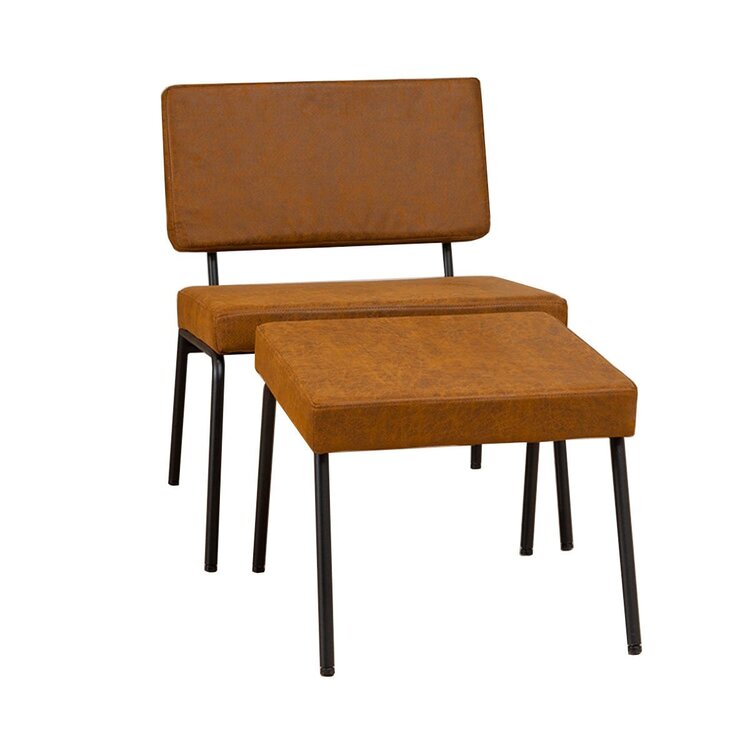 Industriële fauteuil met hocker Espen cognac eco-leer