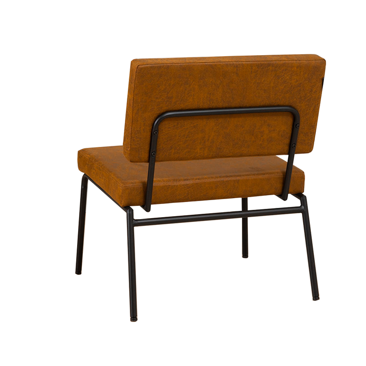 Industriële fauteuil met hocker Espen cognac eco-leer
